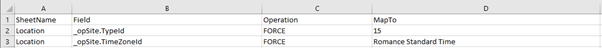 Excerpt of Mappings sheet